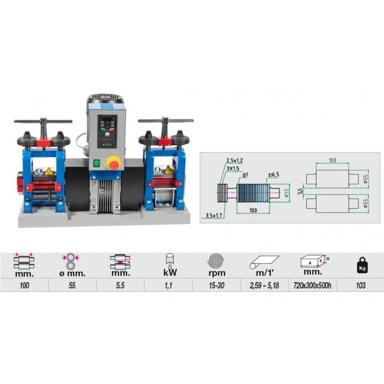 LAMINOIR ELECTRIQUE DOUBLE AVEC VARIATEUR 100MM - PLAQUE ET FIL 100MM