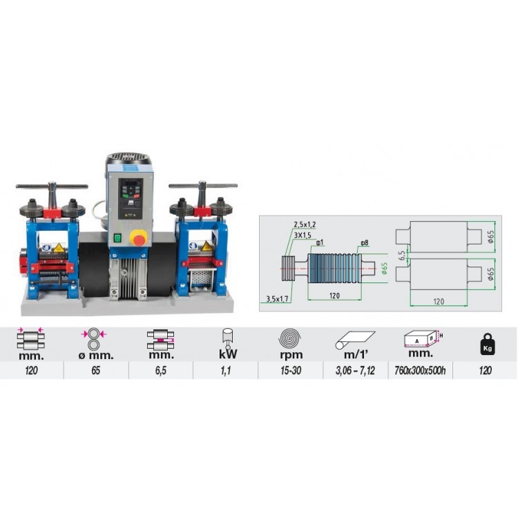 LAMINOIR ELECTRIQUE DOUBLE AVEC VARIATEUR 120MM - PLAQUE ET FIL